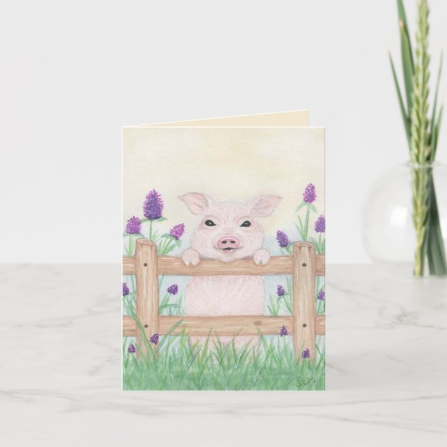 Cute Piglet on a Fence Thank You Card (Front)