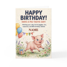 Cute Piglet Personalized Birthday Card for Kids