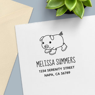 Cute Piglet Pig in Rubber Boots Address Self-inking Stamp