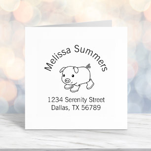 Cute Piglet Pig in Rubber Boots Arch Address Self-inking Stamp