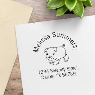 Cute Piglet Pig in Rubber Boots Arch Address Stamp