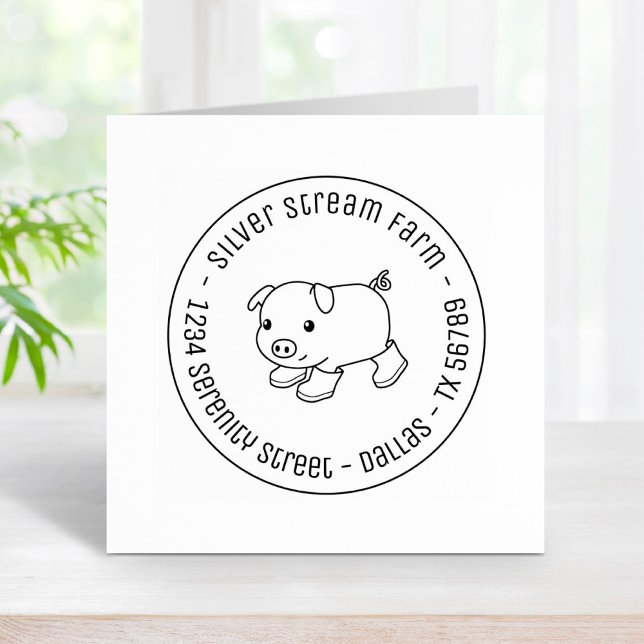 Cute Piglet Pig in Rubber Boots Business Address Rubber Stamp (Creator Uploaded)