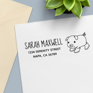 Cute Piglet Pig in Rubber Boots Return Address Self-inking Stamp