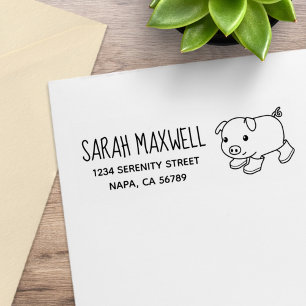 Cute Piglet Pig in Rubber Boots Return Address Stamp