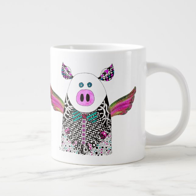 Cute Piglet Pig with Wings Jumbo Mug (Right)