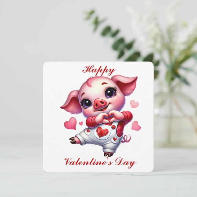 Cute Piglet - Valentine's Day Card (Standing Front)