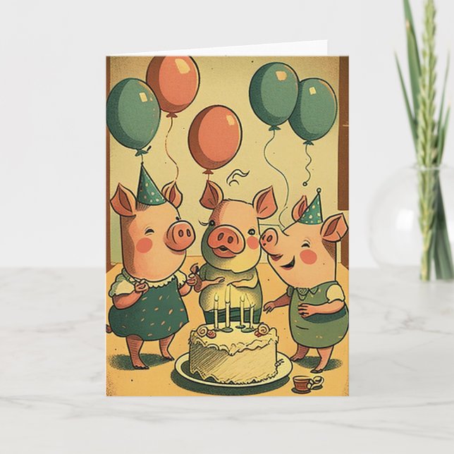 Cute Pigs Birthday Party Greeting Card (Front)