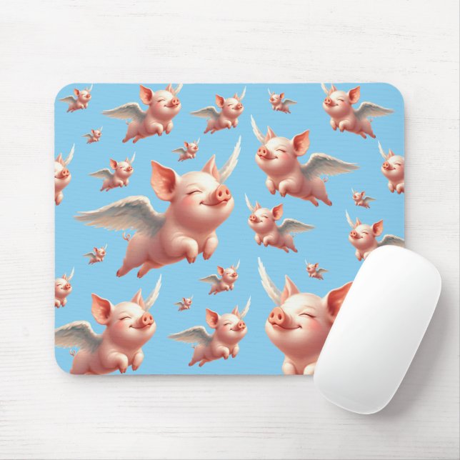 Cute Pigs Flying Blissfully in Sunny Blue Skies Mouse Pad (With Mouse)