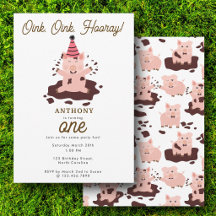 Cute Pigs Playing in Mud Farm Animals 1st Birthday