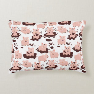Cute Pigs Playing in Mud Farm Animals Accent Pillow