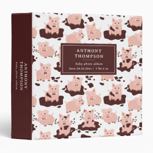 Cute Pigs Playing in Mud Farm Animals Binder