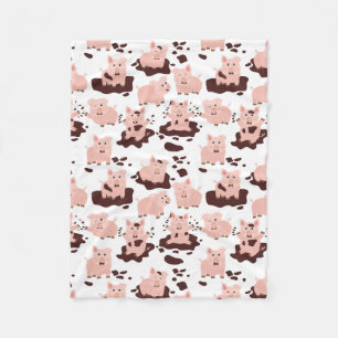 Cute Pigs Playing in Mud Farm Animals Fleece Blanket