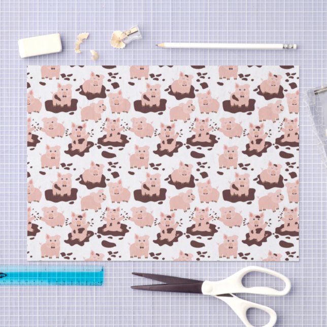 Cute Pigs Playing in Mud Farm Animals Tissue Paper (Craft)