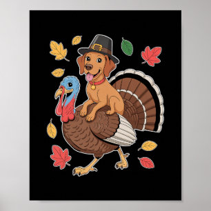 Cute Pilgrim Vizsla Dog Riding Turkey Women Men Th Poster