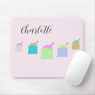 Cute Pillow Cats Illustration Monogrammed Mouse Pad