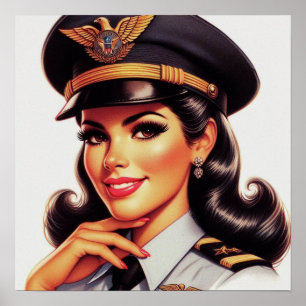 Cute Pilot Military Pin-up Poster