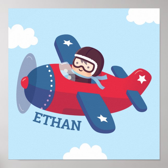 Cute Pilot Propeller Airplane Boys Wall Room Decor (Front)