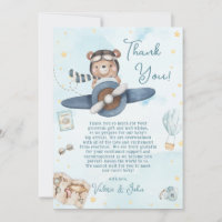 Cute Pilot Teddy Bear Blue Plane Boy Baby Shower