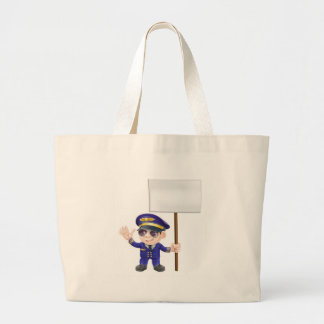 Cute pilot with sign character illustration large tote bag