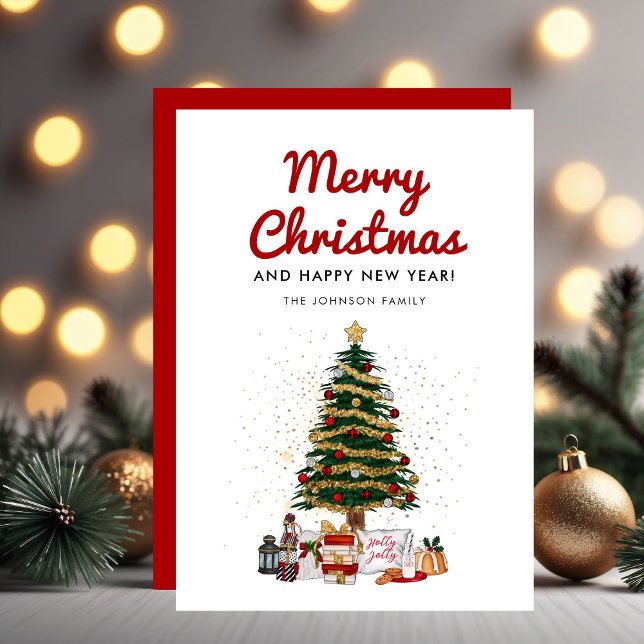 Cute Pine Tree Script Merry Christmas  (Cute Pine Tree Script Merry Christmas Holiday Card)