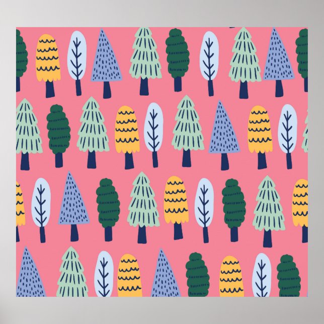Cute pine trees: kids' pattern. poster (Front)