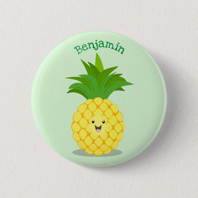 Cute pineapple cartoon illustration 2 inch round button (Front)