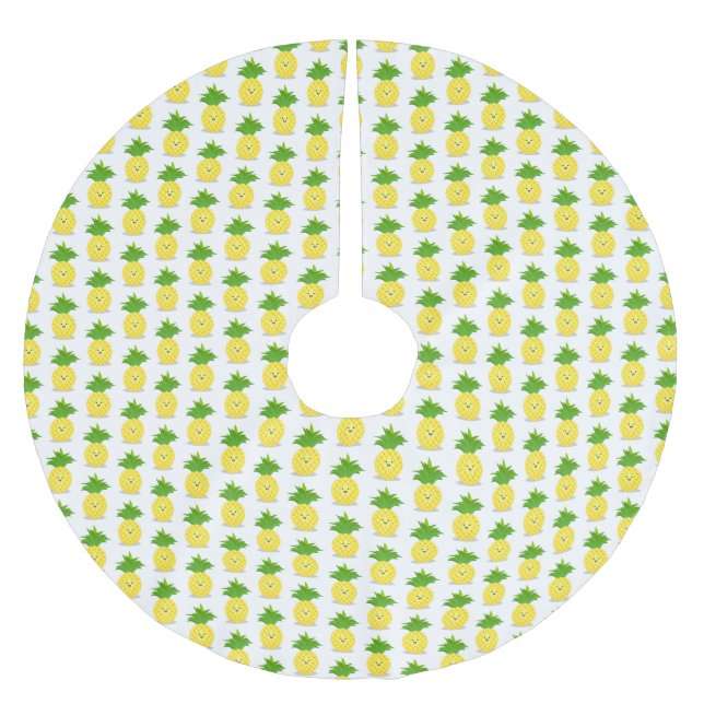 Cute pineapple cartoon illustration brushed polyester tree skirt (Front)