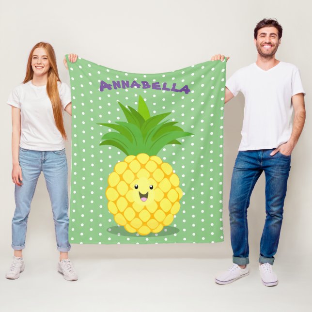 Cute pineapple cartoon illustration fleece blanket (In Situ)