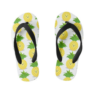 Cute pineapple cartoon illustration kid's flip flops