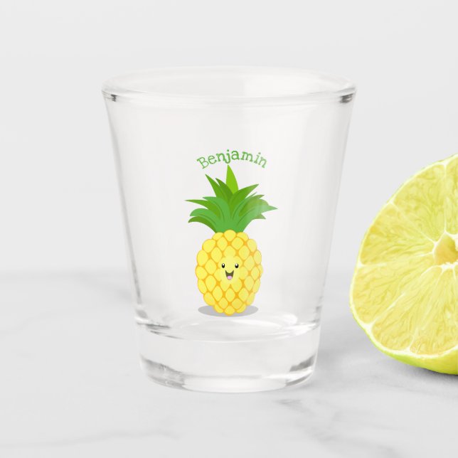 Cute pineapple cartoon illustration  shot glass (Front)
