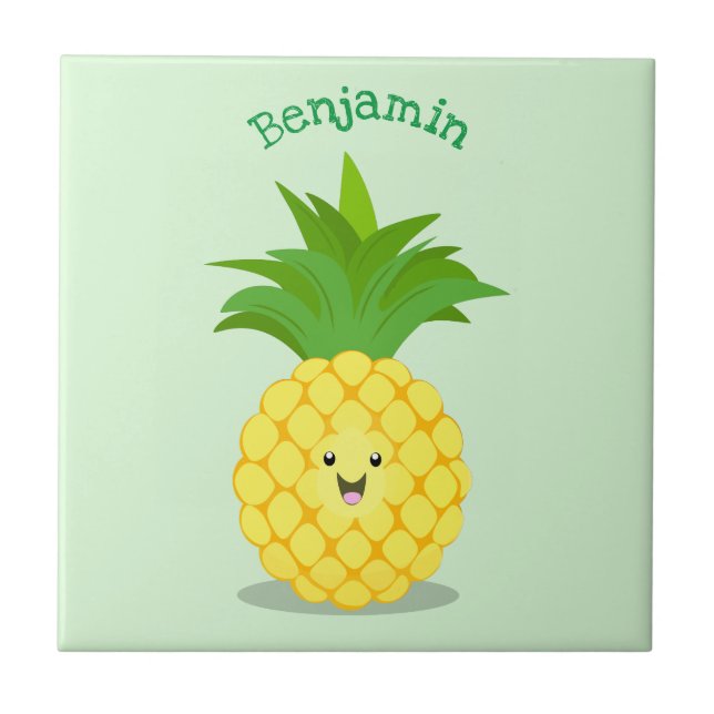 Cute pineapple cartoon illustration tile (Front)