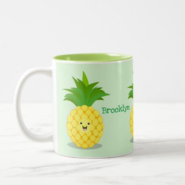 Cute pineapple cartoon illustration Two-Tone coffee mug (Left)
