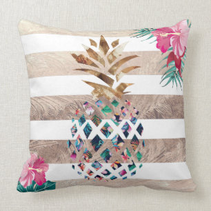 Cute Pineapple gold striped Throw Pillow
