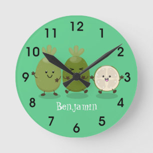 Cute pineapple guava beans cartoon illustration round clock