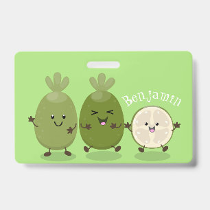 Cute pineapple guava feijoa cartoon illustration badge