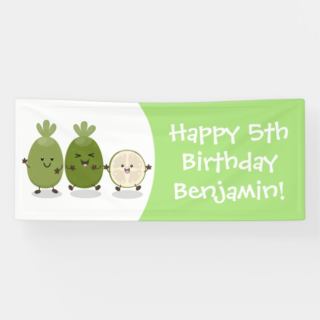 Cute pineapple guava feijoa cartoon illustration banner (Horizontal)