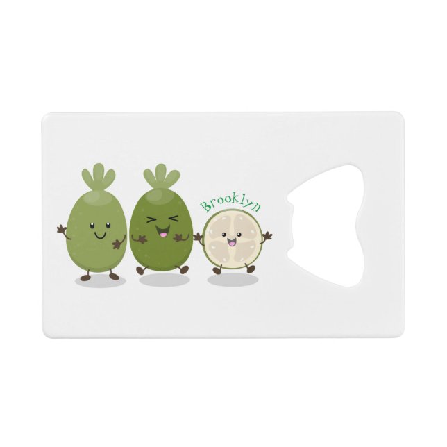 Cute pineapple guava feijoa cartoon illustration credit card bottle opener (Front (Horizontal))