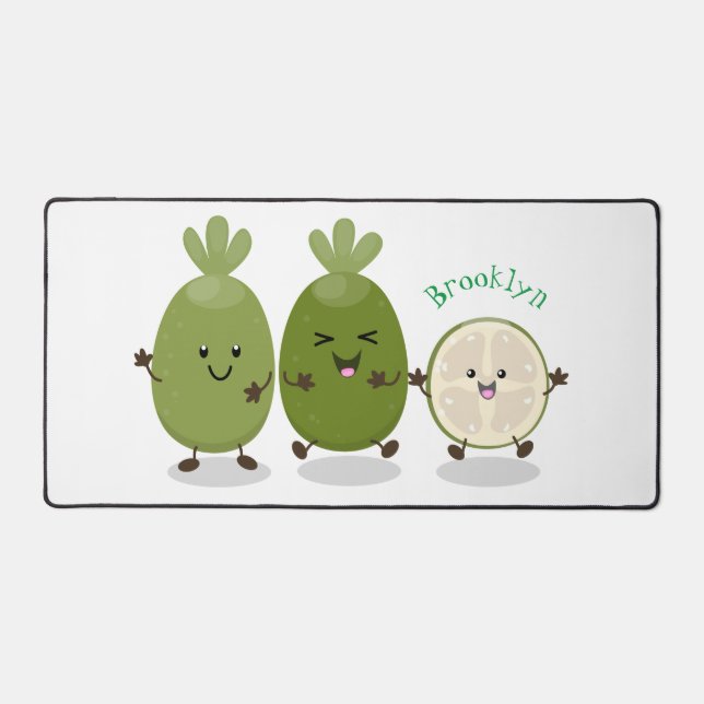 Cute pineapple guava feijoa cartoon illustration desk mat (Front)