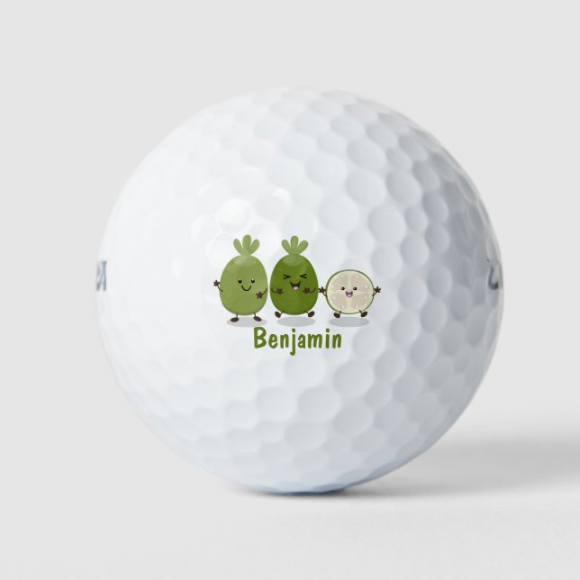Cute pineapple guava feijoa cartoon illustration golf balls (Front)
