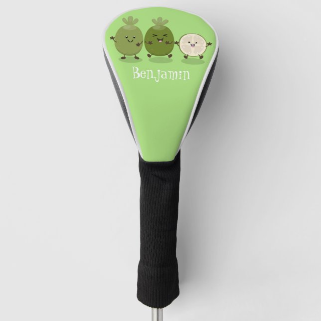 Cute pineapple guava feijoa cartoon illustration golf head cover (Front)