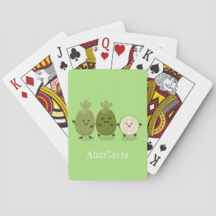 Cute pineapple guava feijoa cartoon illustration playing cards
