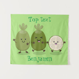 Cute pineapple guava feijoa cartoon illustration  tapestry