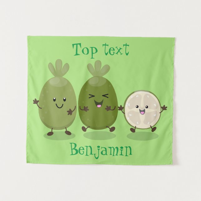 Cute pineapple guava feijoa cartoon illustration  tapestry (Front (Horizontal))