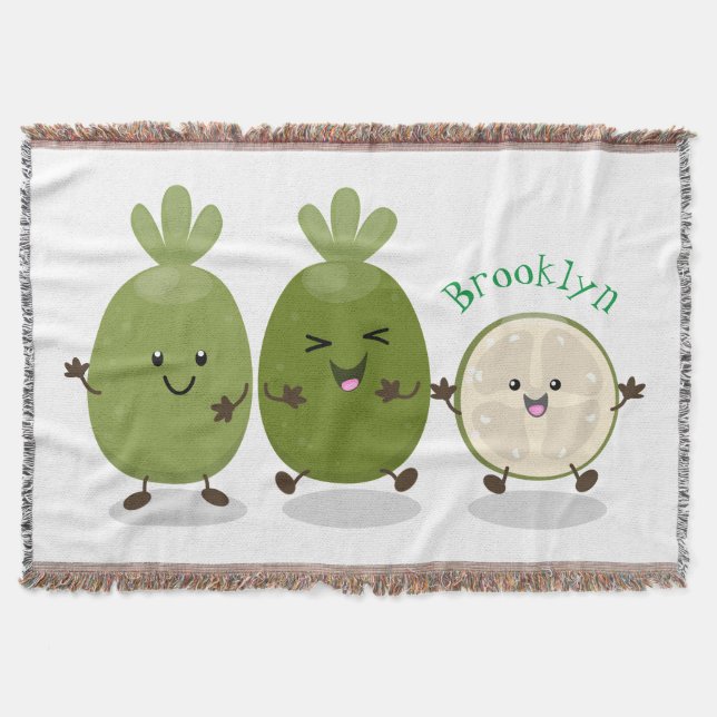 Cute pineapple guava feijoa cartoon illustration throw blanket (Front)