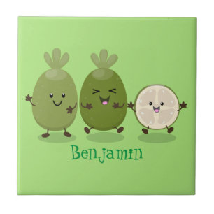 Cute pineapple guava feijoa cartoon illustration tile