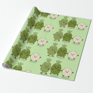 Cute pineapple guava feijoa cartoon illustration wrapping paper