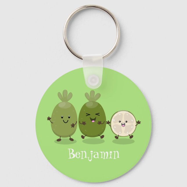 Cute pineapple guava feijoa cartoon personalized keychain (Front)