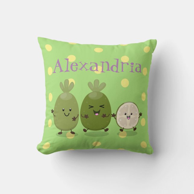 Cute pineapple guava  feijoa funny cartoon throw pillow (Front)