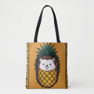 Cute Pineapple Hedgehog Tote Bag Funny Animal Illu