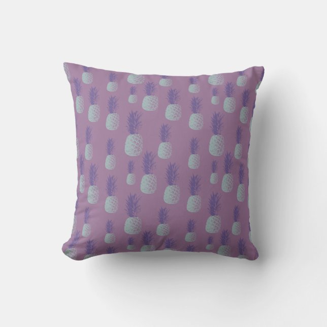 Cute Pineapple Pattern in Bright Blue and Purple Throw Pillow (Front)